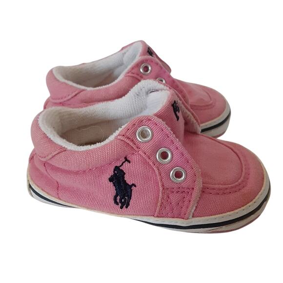 Ralph Lauren Baby Girl 3mo Pink Polo Shirt + Embroidered Slip On Sneakers Set - Picture 5 of 15